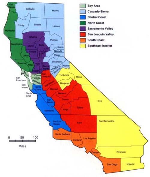 Geographic regions of organic production in California.