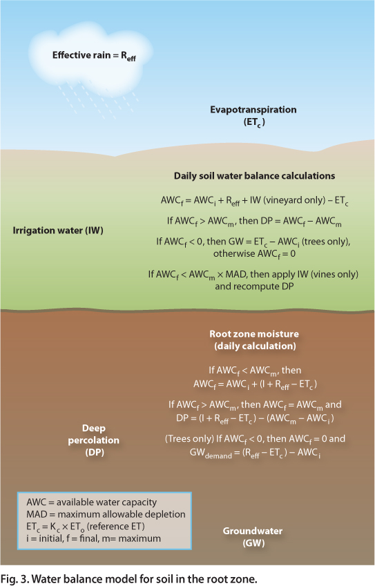 Water balance model for soil in the root zone.