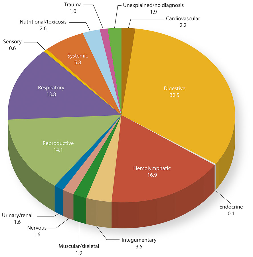 Structured diagnoses of diseases from Backyard Flock necropsy examinations, 2007–2012, by category.