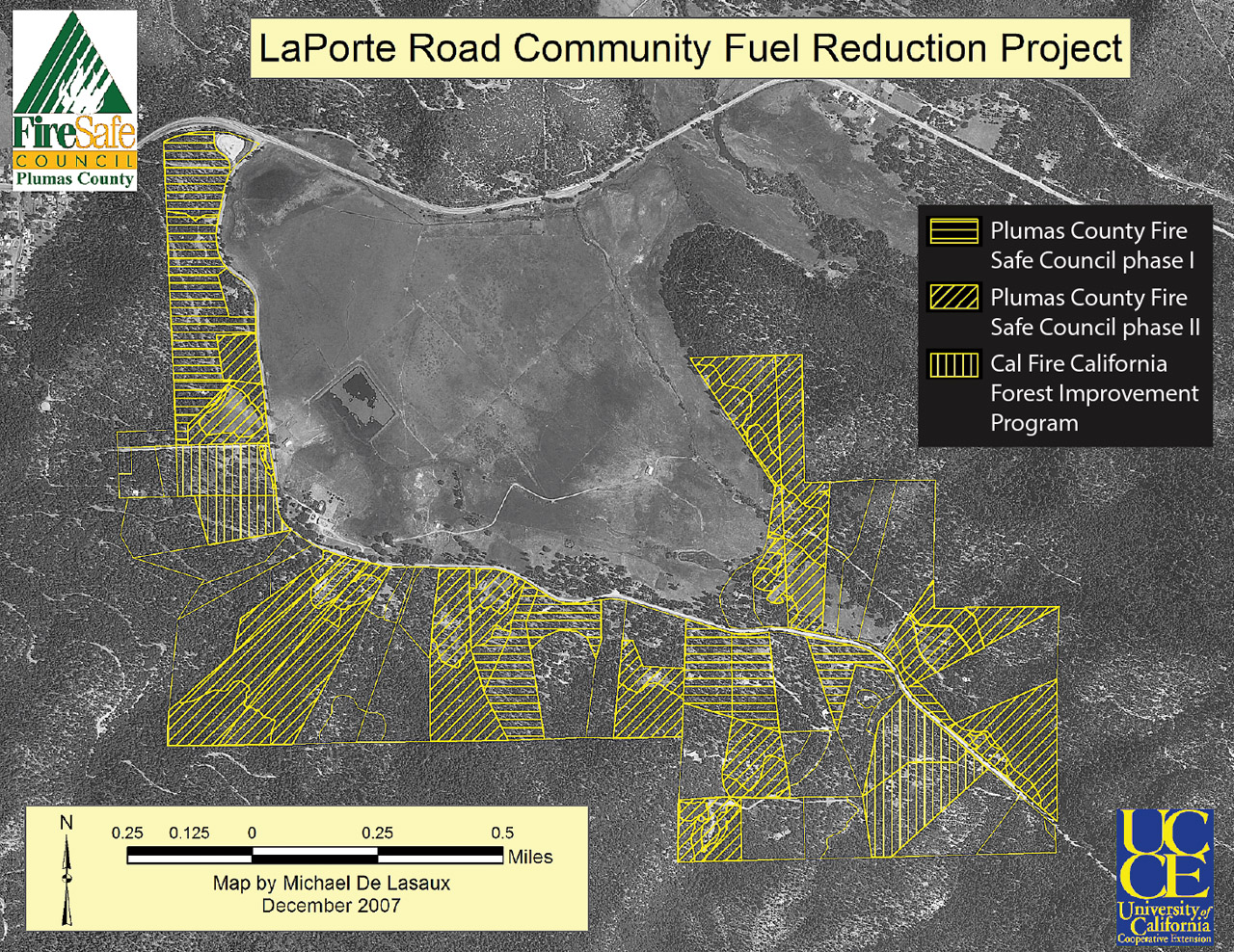 La Porte Road community fuel reduction map, in Plumas County, showing significant homeowner participation in the project.