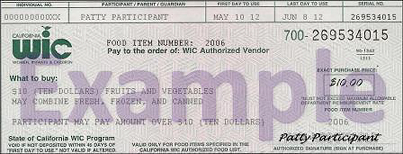 In California, WIC produce vouchers may be used to purchase fresh, frozen or canned fruits and vegetables.
