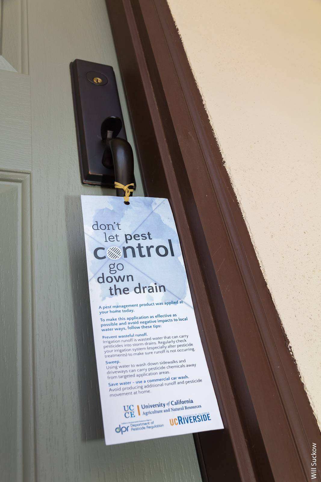 Outreach materials like this door hanger help garden maintenance and pesticide application companies to communicate with residents about pesticide runoff.